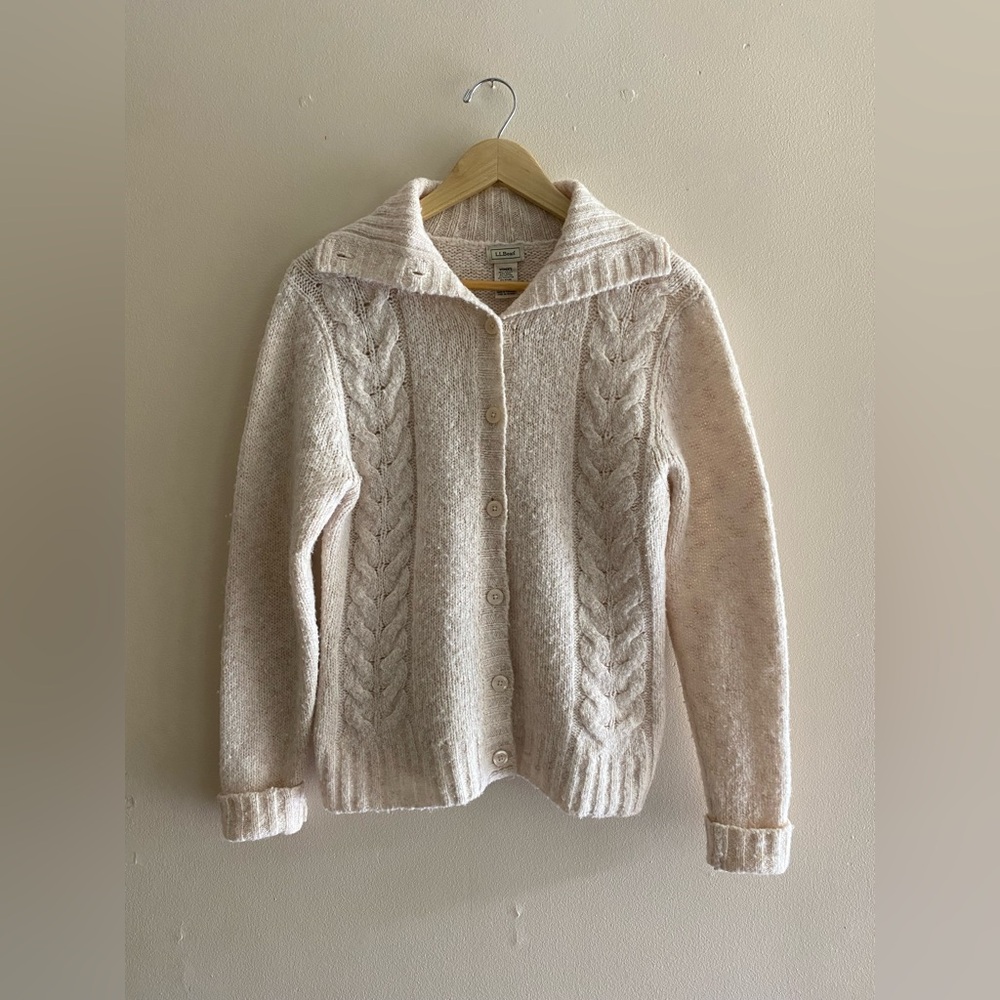L.L. Bean Cream Cable-Knit Button-Up Sweater Cardigan